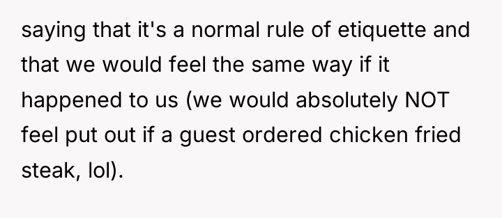 saying that it's a normal rule of etiquette and that...