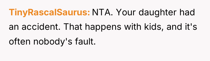 TinyRascalSaurus NTA. Your daughter had an accident. That happens with...