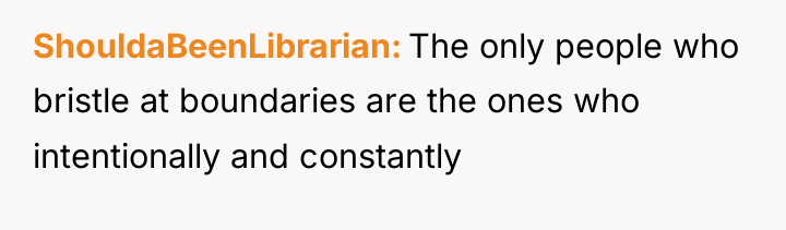 ShouldaBeenLibrarian The only people who bristle at boundaries are the...