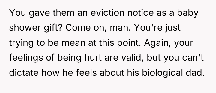 You gave them an eviction notice as a baby shower...