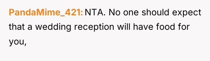 PandaMime_421 NTA. No one should expect that a wedding reception...