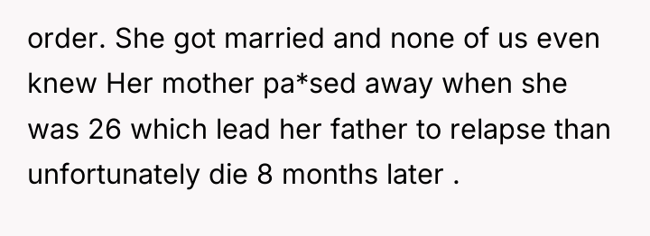 order. She got married and none of us even knew...