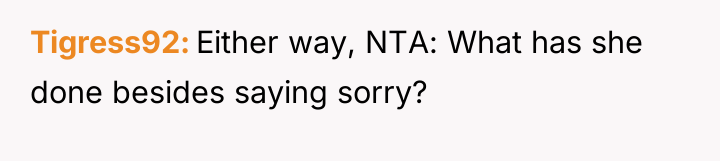 Tigress92 Either way, NTA: What has she done besides saying...