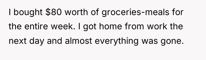 I bought $80 worth of groceries-meals for the entire week....