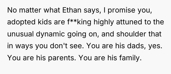No matter what Ethan says, I promise you, adopted kids...