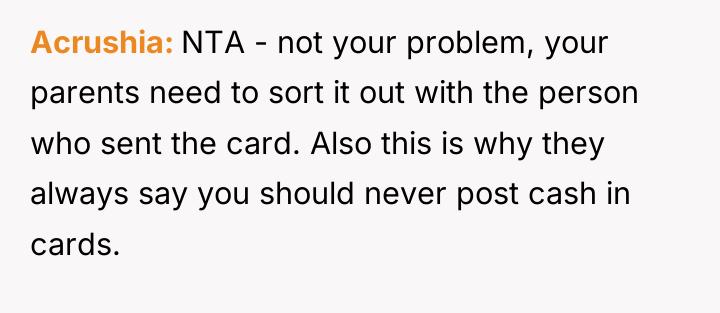 Acrushia NTA - not your problem, your parents need to...