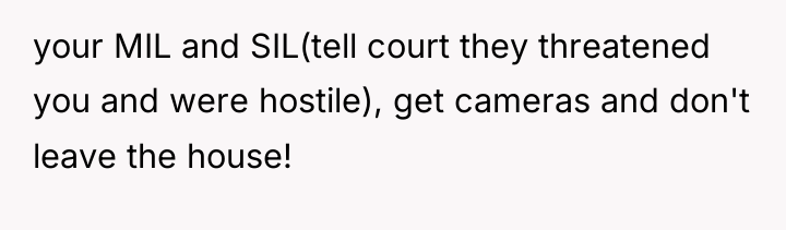 your MIL and SIL(tell court they threatened you and were...