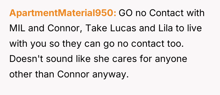 ApartmentMaterial950 GO no Contact with MIL and Connor, Take Lucas...