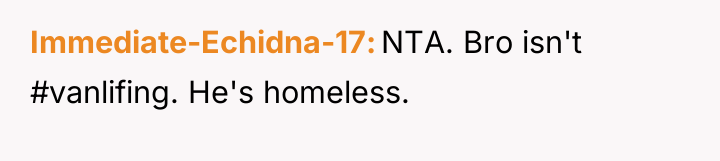 Immediate-Echidna-17 NTA. Bro isn't #vanlifing. He's homeless.