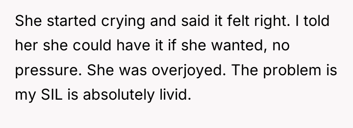 She started crying and said it felt right. I told...