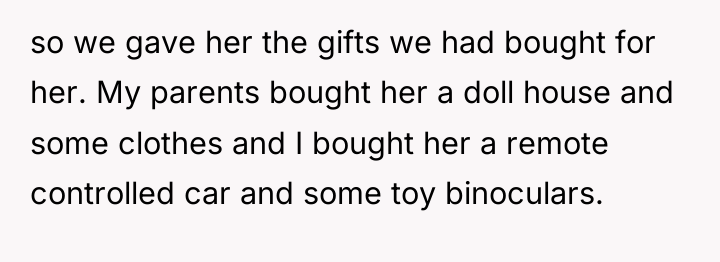 so we gave her the gifts we had bought for...