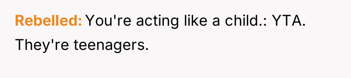 RebelIed You're acting like a child.: YTA. They're teenagers.