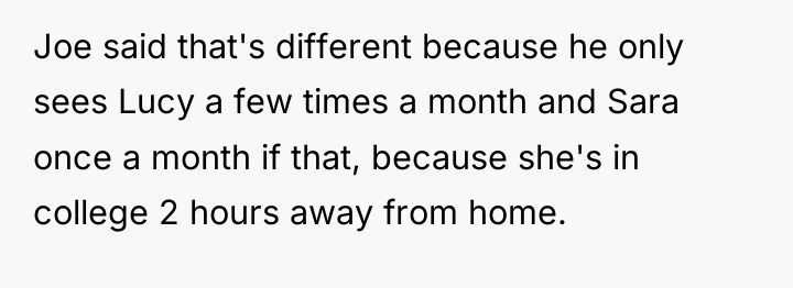 Joe said that's different because he only sees Lucy a...