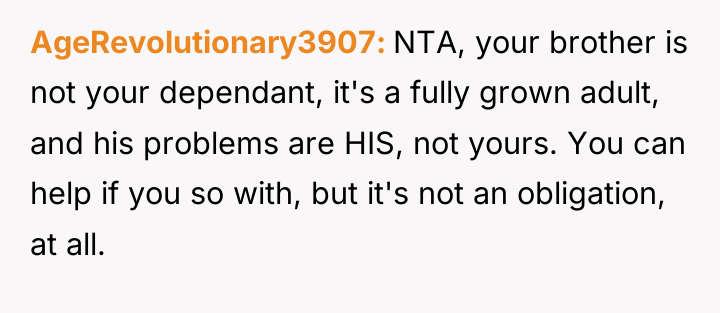 AgeRevolutionary3907 NTA, your brother is not your dependant, it's a...