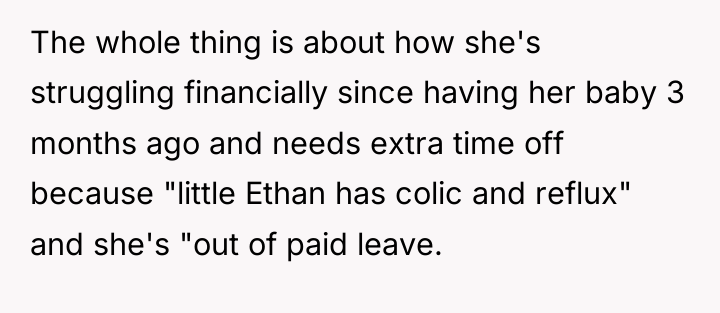 The whole thing is about how she's struggling financially since...