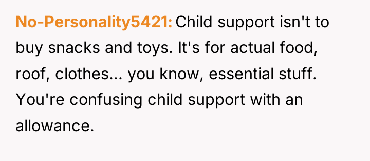 No-Personality5421 Child support isn't to buy snacks and toys. It's...