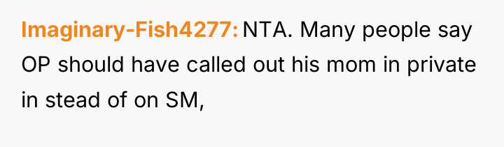 Imaginary-Fish4277 NTA. Many people say OP should have called out...