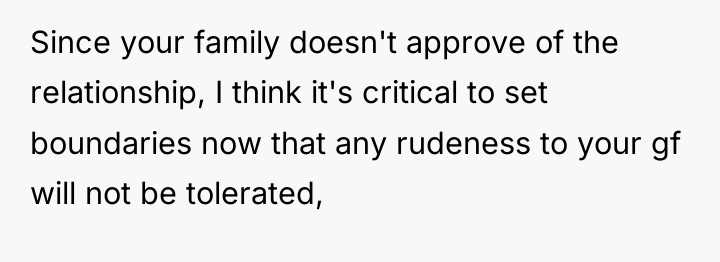 Since your family doesn't approve of the relationship, I think...