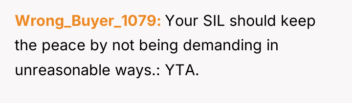 Wrong_Buyer_1079 Your SIL should keep the peace by not being...