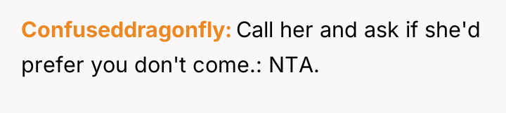 Confuseddragonfly Call her and ask if she'd prefer you don't...