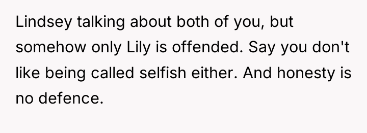 Lindsey talking about both of you, but somehow only Lily...