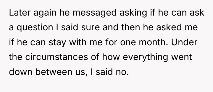 Later again he messaged asking if he can ask a...