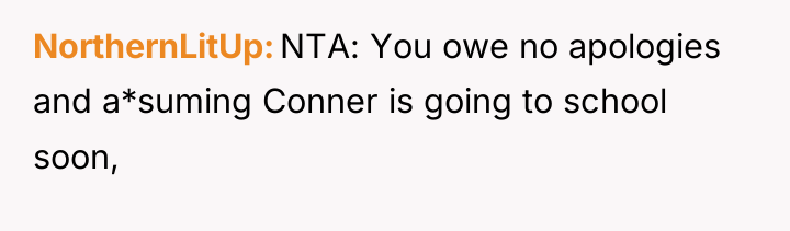 NorthernLitUp NTA: You owe no apologies and a*suming Conner is...