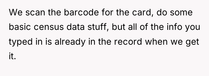 We scan the barcode for the card, do some basic...