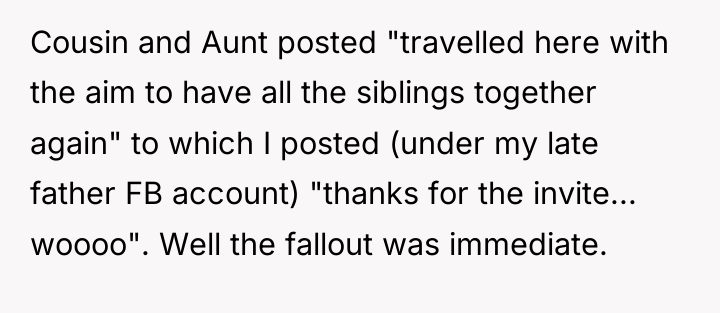Cousin and Aunt posted "travelled here with the aim to...