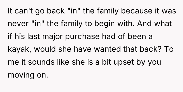 It can't go back "in" the family because it was...