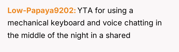 Low-Papaya9202 YTA for using a mechanical keyboard and voice chatting...