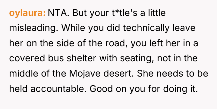 oylaura NTA. But your t*tle's a little misleading. While you...