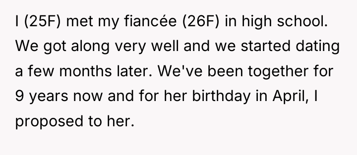 I (25F) met my fiancée (26F) in high school. We...