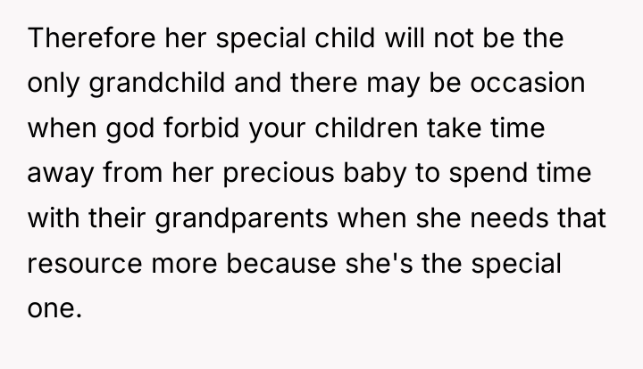 Therefore her special child will not be the only grandchild...