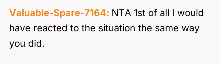 Valuable-Spare-7164 NTA 1st of all I would have reacted to...