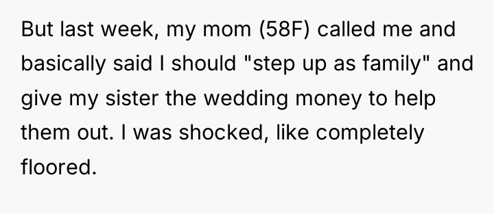 But last week, my mom (58F) called me and basically...