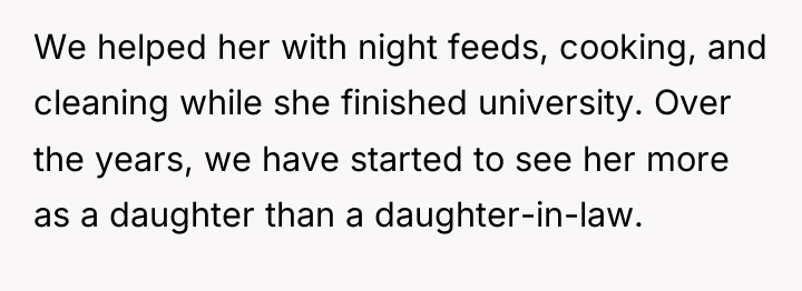 We helped her with night feeds, cooking, and cleaning while...