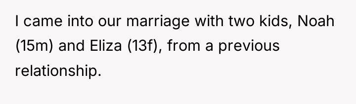 I came into our marriage with two kids, Noah (15m)...