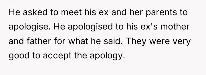 He asked to meet his ex and her parents to...