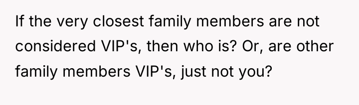 If the very closest family members are not considered VIP's,...