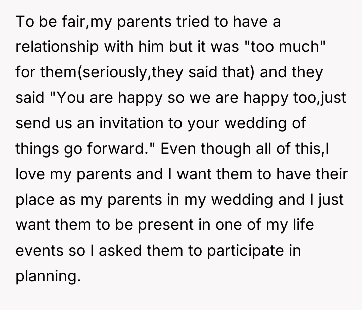 To be fair,my parents tried to have a relationship with...