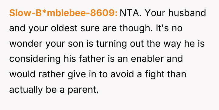 Slow-B*mblebee-8609 NTA. Your husband and your oldest sure are though....