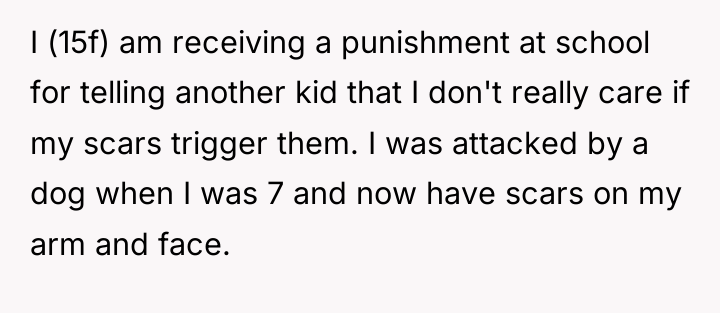 I (15f) am receiving a punishment at school for telling...