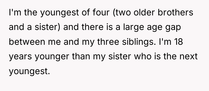 I'm the youngest of four (two older brothers and a...