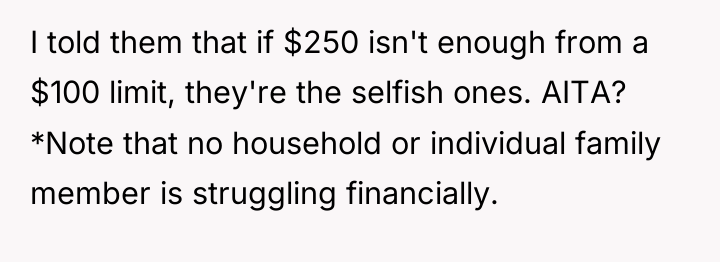 I told them that if $250 isn't enough from a...