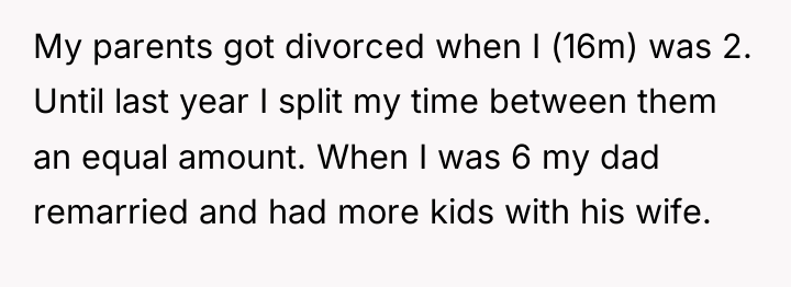 My parents got divorced when I (16m) was 2. Until...