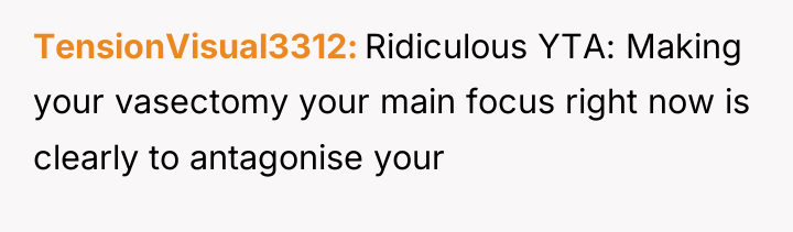TensionVisual3312 Ridiculous YTA: Making your vasectomy your main focus right...