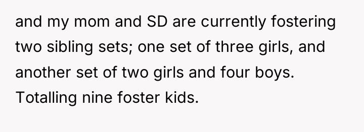 and my mom and SD are currently fostering two sibling...