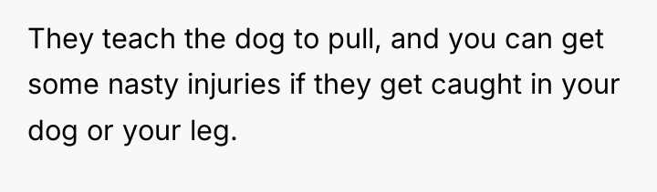 They teach the dog to pull, and you can get...