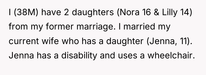 I (38M) have 2 daughters (Nora 16 & Lilly 14)...